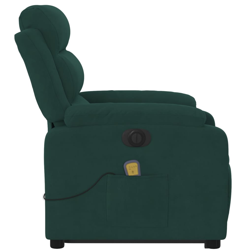 vidaXL Fauteuil inclinable de massage électrique vert foncé velours