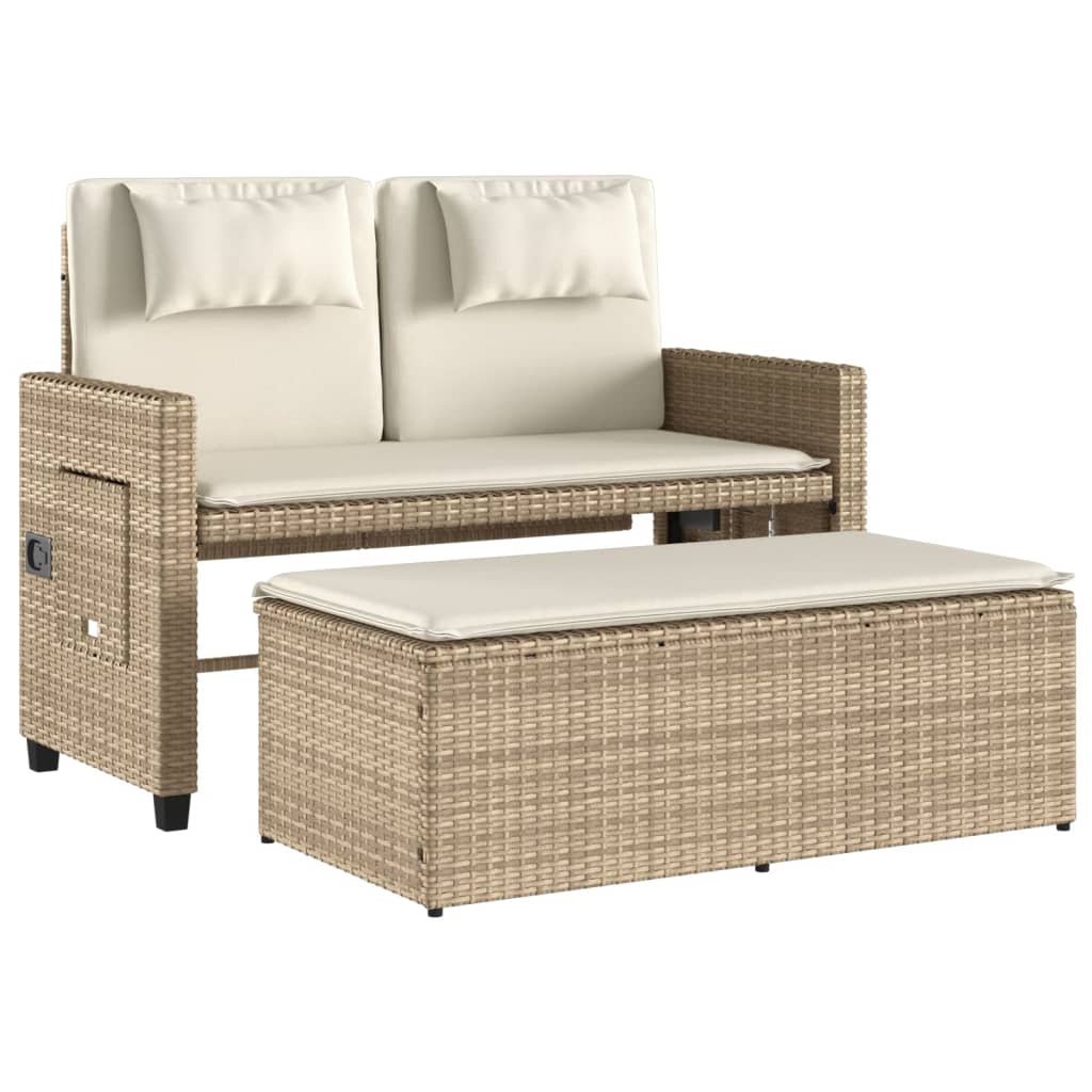 vidaXL Banc inclinable de jardin avec coussins beige résine tressée