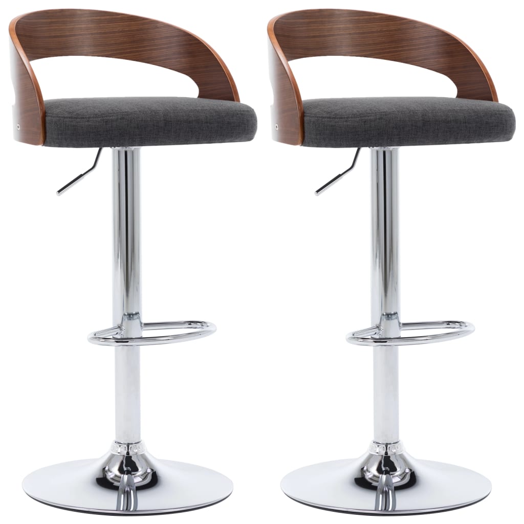 vidaXL Tabourets de bar lot de 2 gris foncé tissu et bois courbé