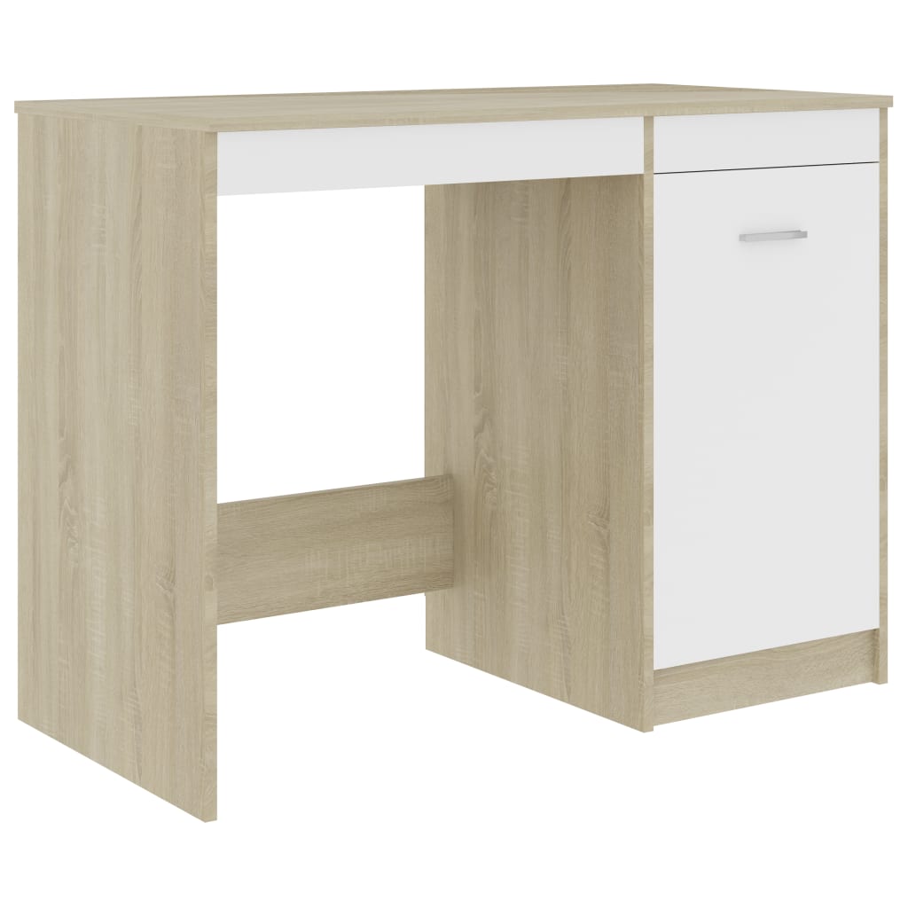 vidaXL Bureau Blanc et chêne sonoma 100x50x76 cm Aggloméré