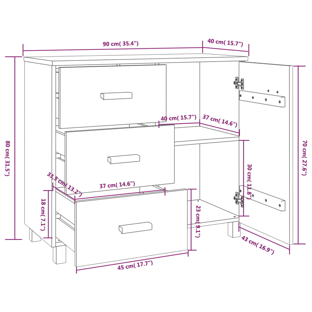 vidaXL Buffet HAMAR Marron miel 90x40x80 cm Bois massif de pin