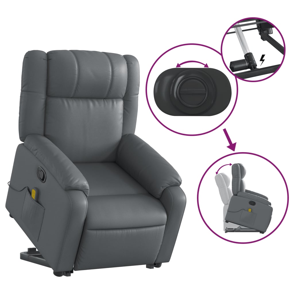 vidaXL Fauteuil inclinable de massage gris similicuir