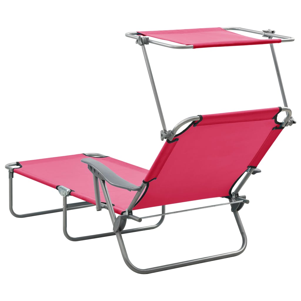 vidaXL Chaise longue avec auvent acier rose