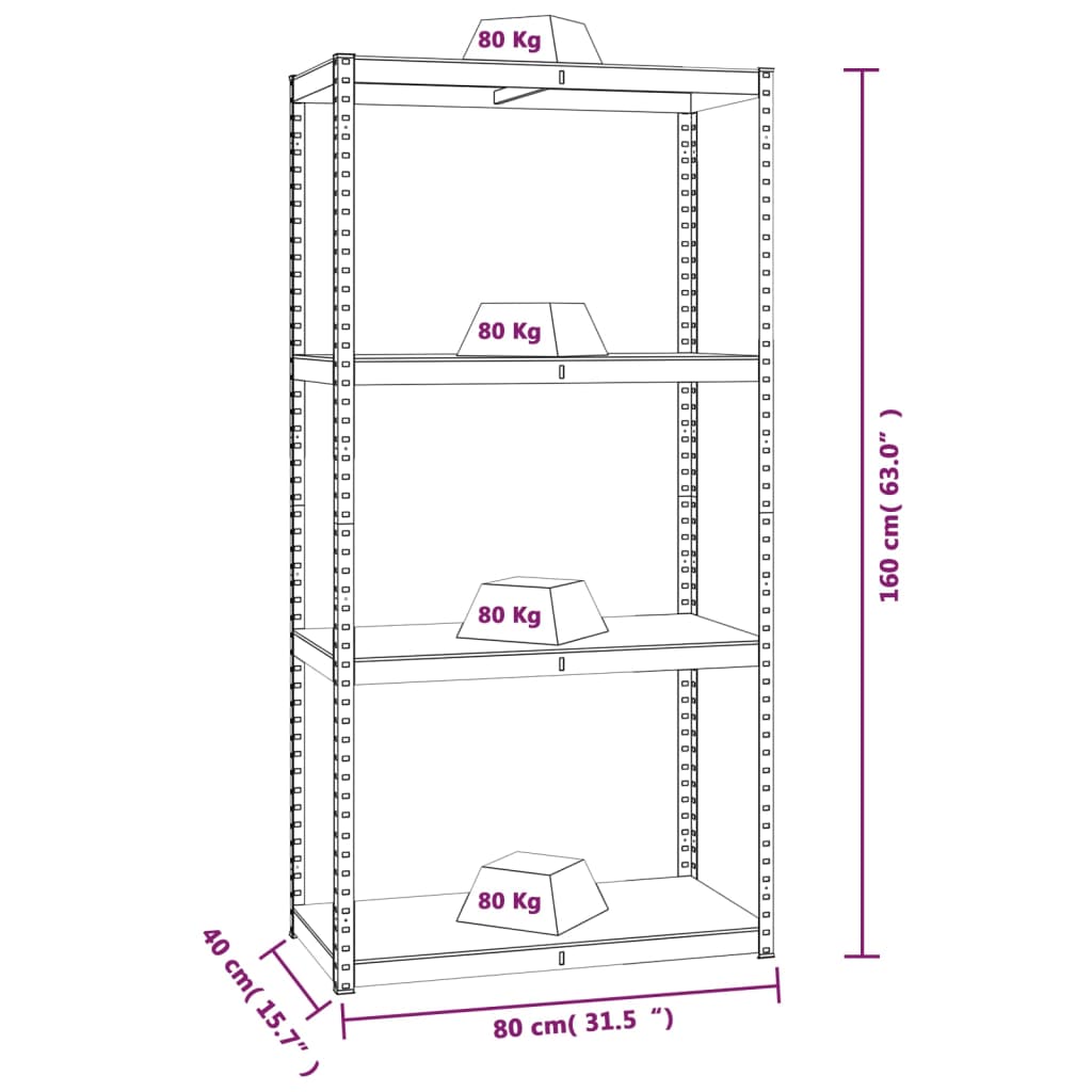 vidaXL Étagères à 4 niveaux 3pcs Anthracite Acier et bois d'ingénierie