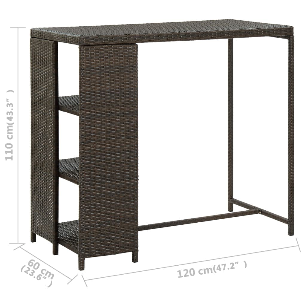 vidaXL Table de bar avec rangement Marron 120x60x110 cm Résine tressée