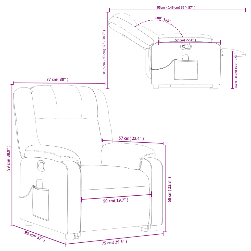 vidaXL Fauteuil inclinable de massage gris similicuir