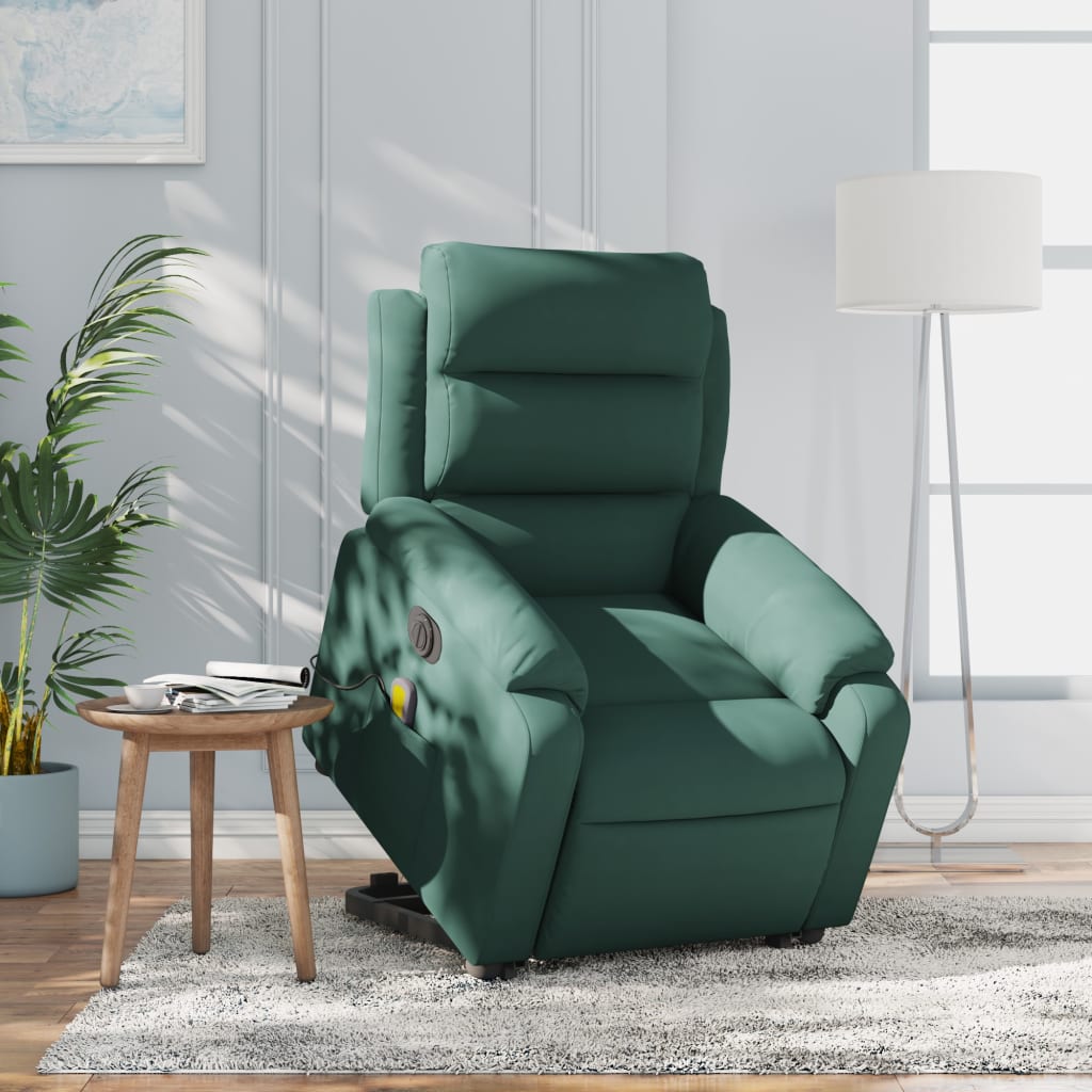 vidaXL Fauteuil inclinable de massage électrique vert foncé velours