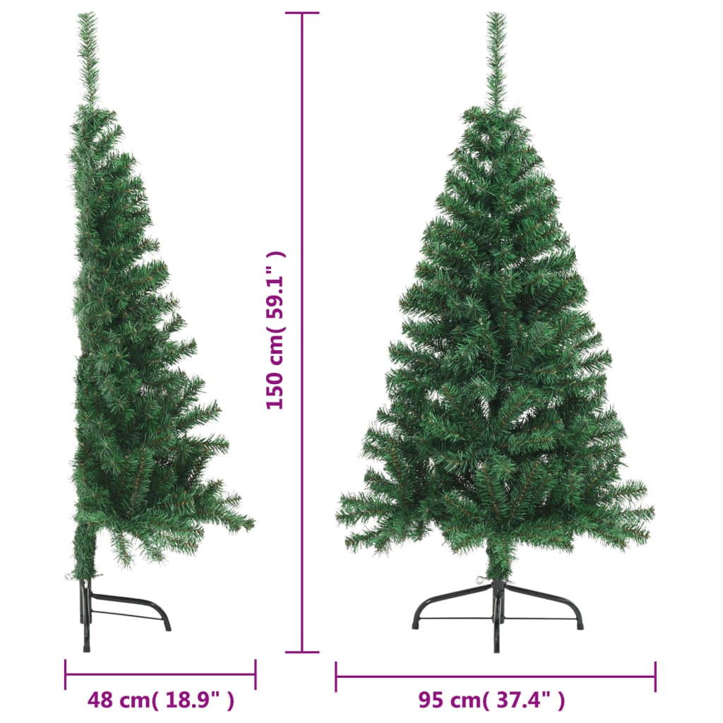 vidaXL Sapin de Noël artificiel moitié avec support vert 150 cm PVC