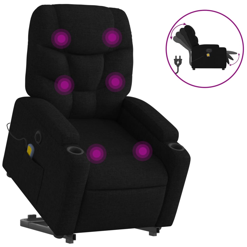 vidaXL Fauteuil inclinable de massage électrique noir tissu