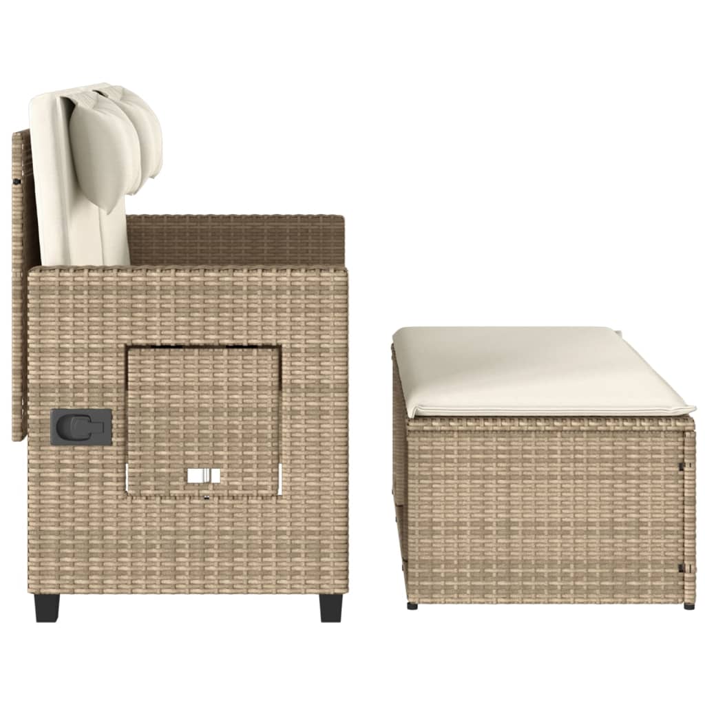 vidaXL Banc inclinable de jardin avec coussins beige résine tressée