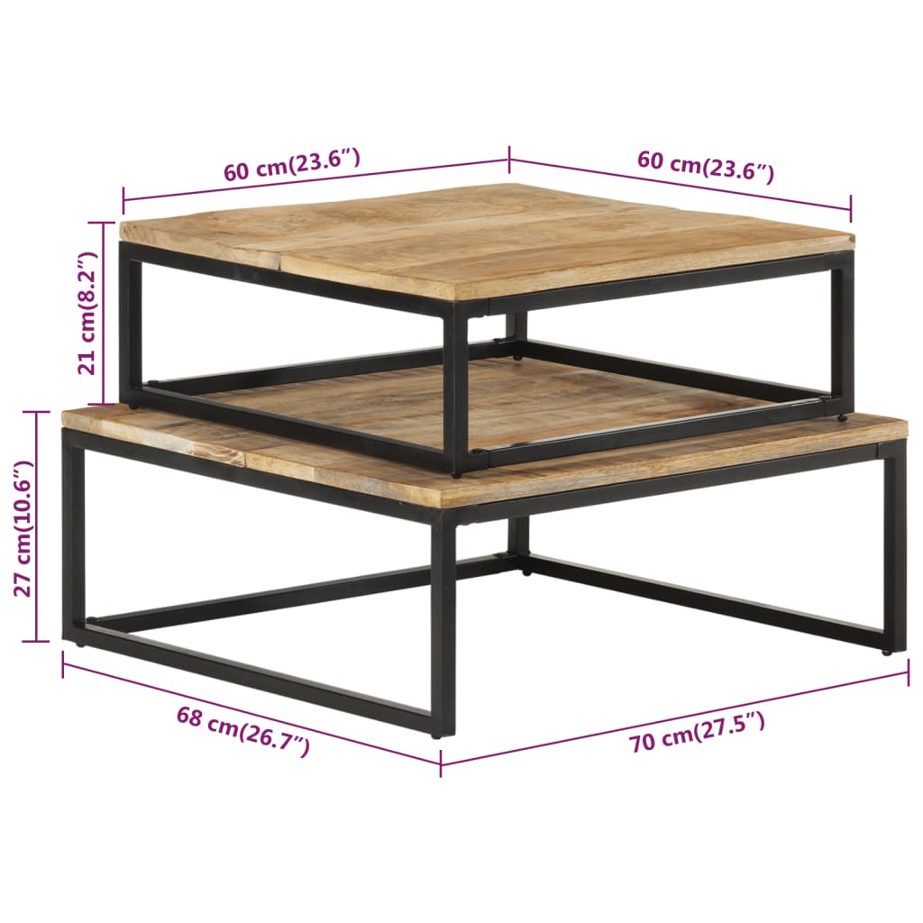 vidaXL Tables gigognes 2 pcs Bois solide de manguier