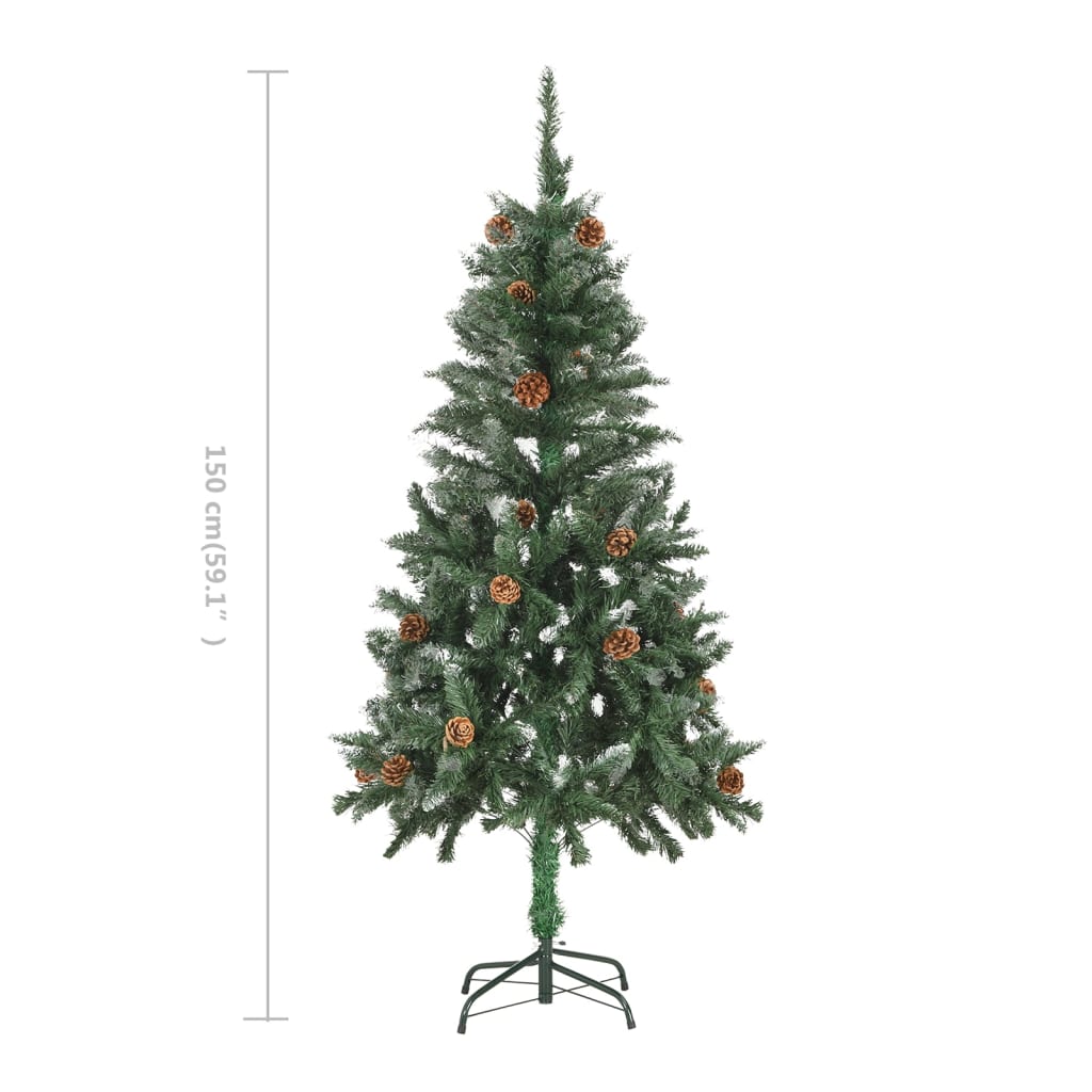 vidaXL Sapin de Noël avec pommes de pin et paillettes blanches 150 cm