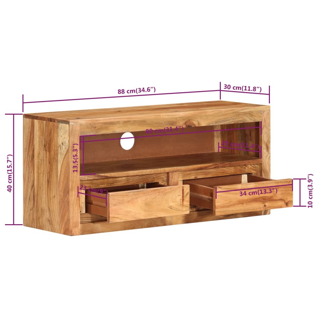 vidaXL Meuble TV 88x30x40 cm Bois d'acacia massif