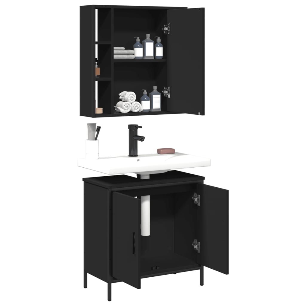 vidaXL Ensemble de meubles salle de bain 2 pcs noir bois d'ingénierie