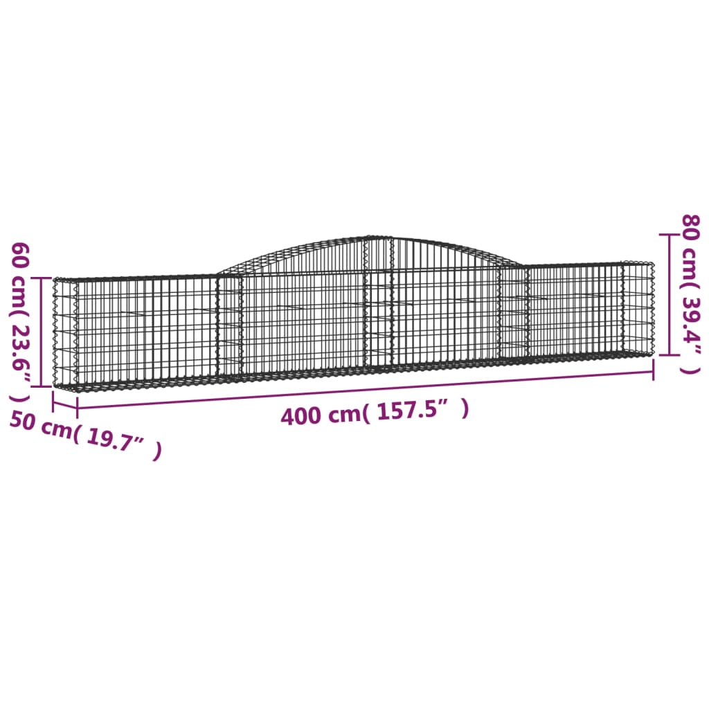 vidaXL Panier de gabions arqué 400x50x60/80 cm Fer galvanisé