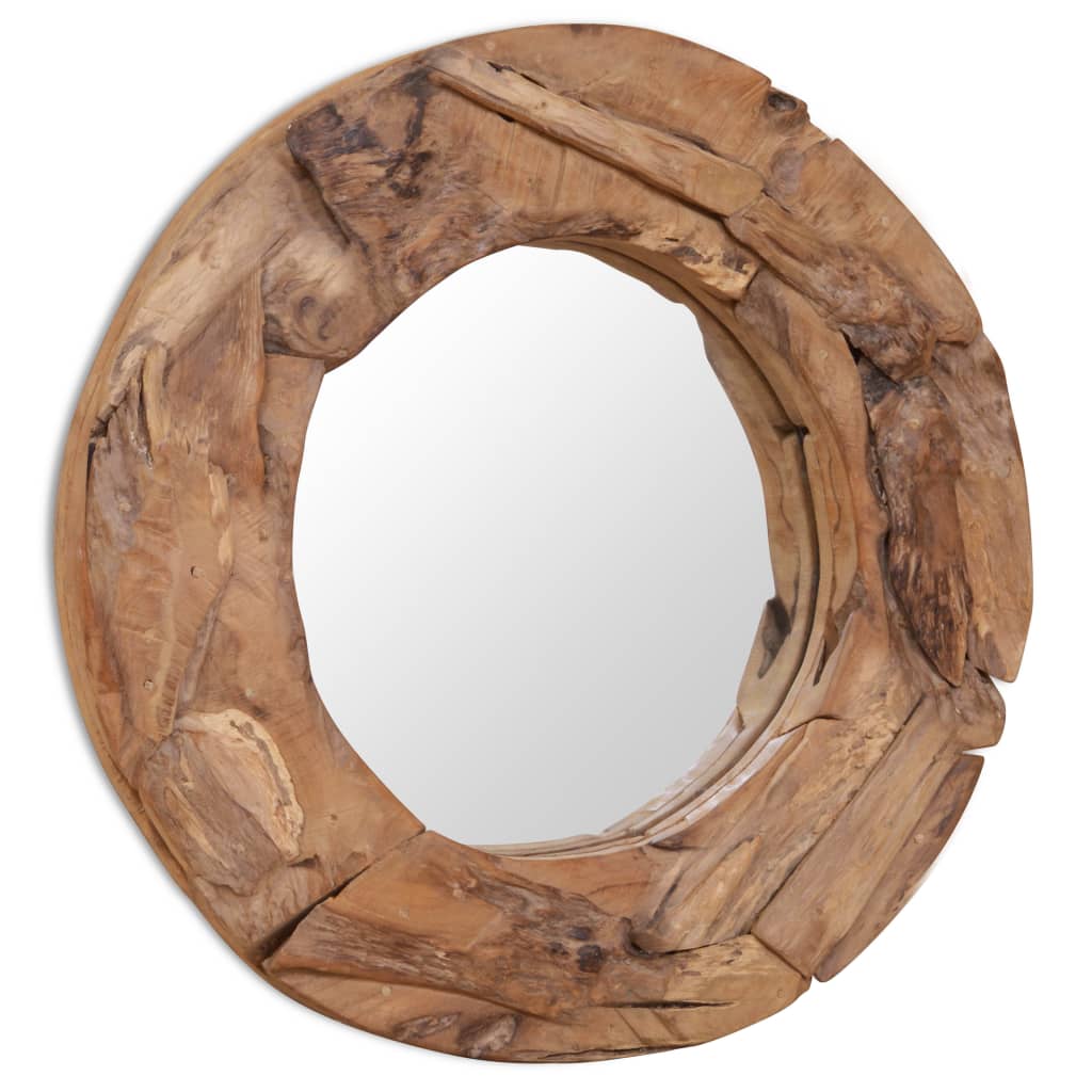 vidaXL Miroir décoratif Teck 60 cm Rond