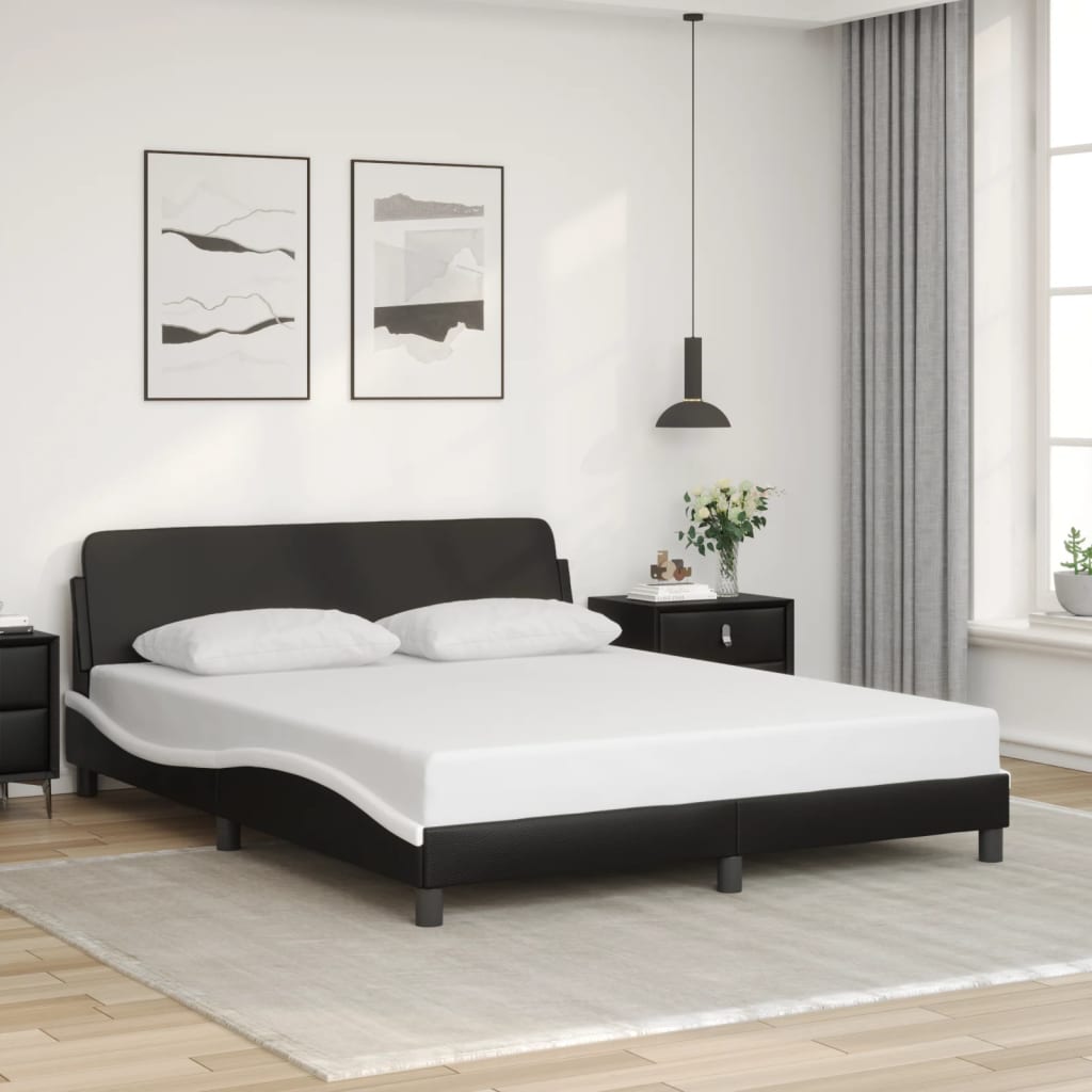 vidaXL Cadre de lit et tête de lit noir et blanc 152x203 cm similicuir