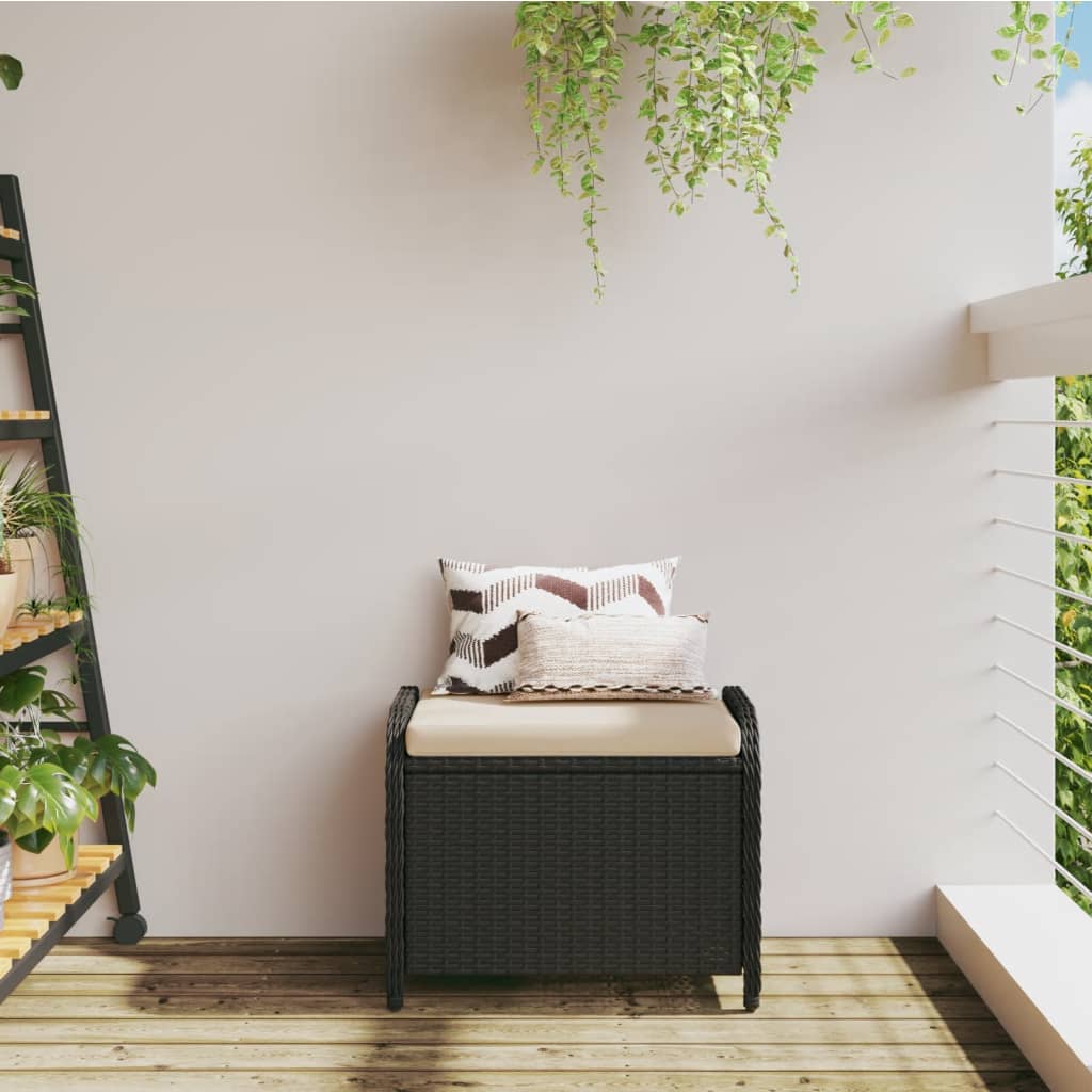 vidaXL Tabouret de jardin avec coussin noir 58x46x46 cm résine tressée