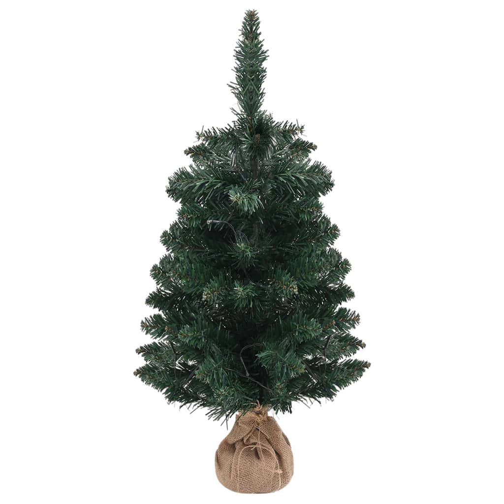 vidaXL Sapin de Noël artificiel pré-éclairé et supports vert 90 cm PVC