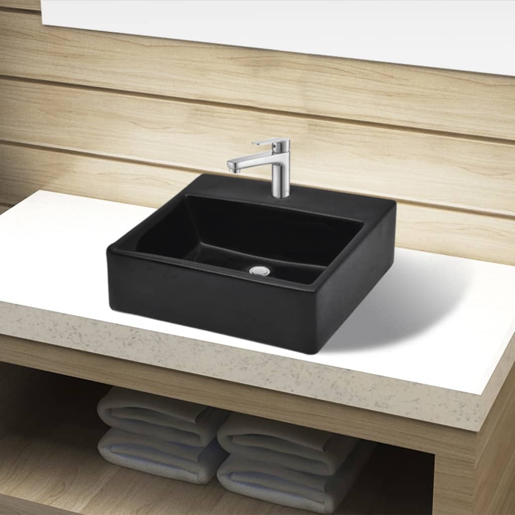 vidaXL Lavabo de salle de bain en céramique avec trou de robinet carré