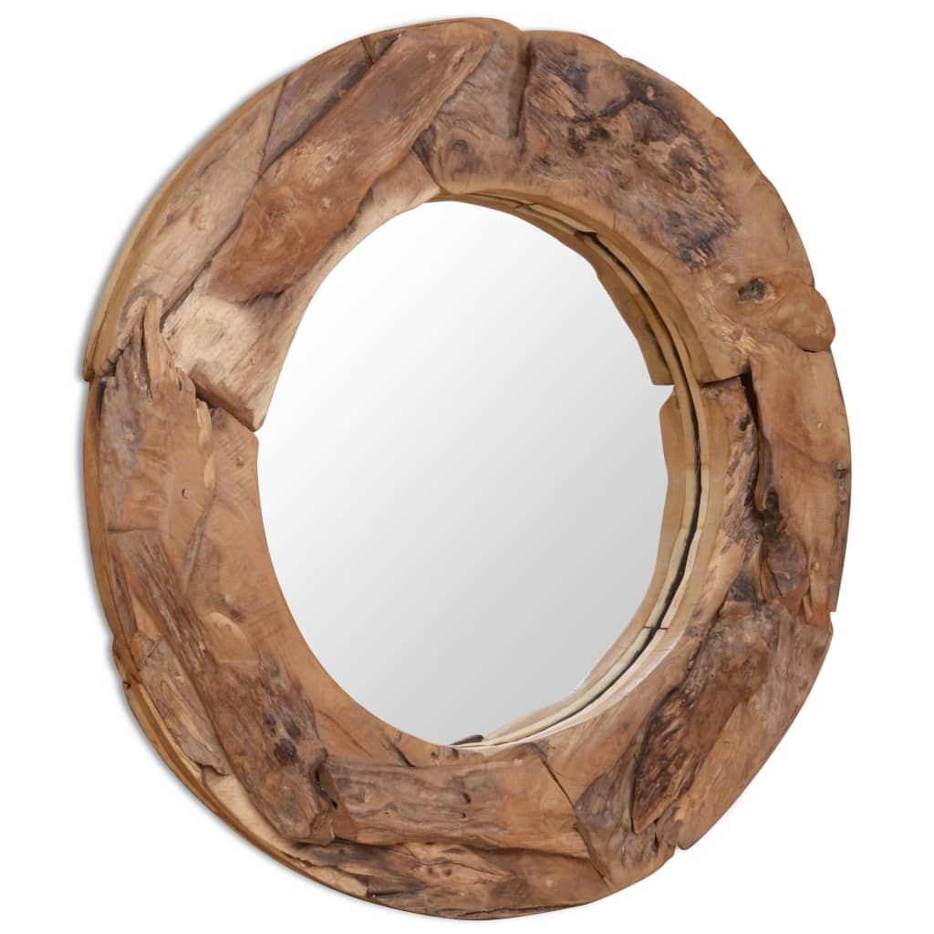 vidaXL Miroir décoratif Teck 80 cm Rond