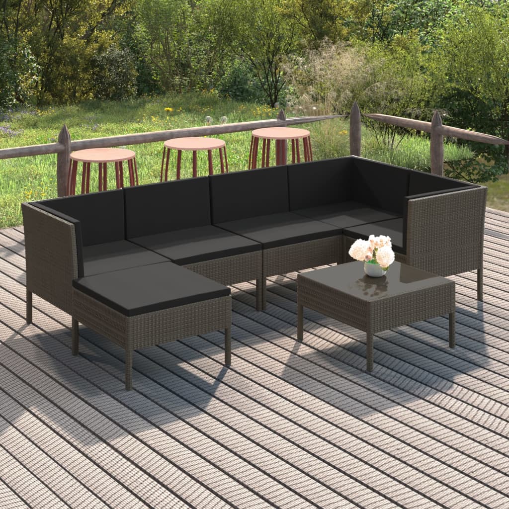 vidaXL Salon de jardin 7 pcs avec coussins résine tressée gris