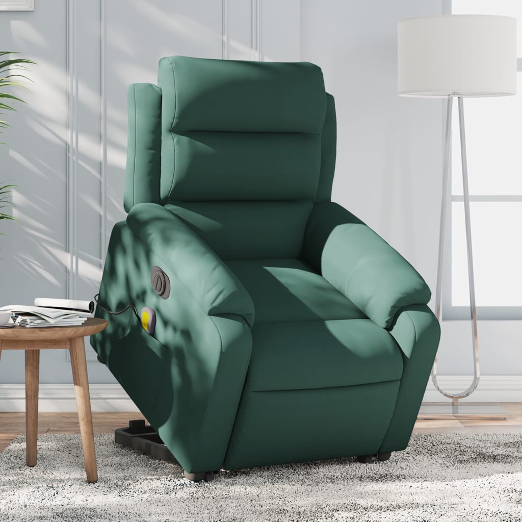 vidaXL Fauteuil inclinable de massage électrique vert foncé velours