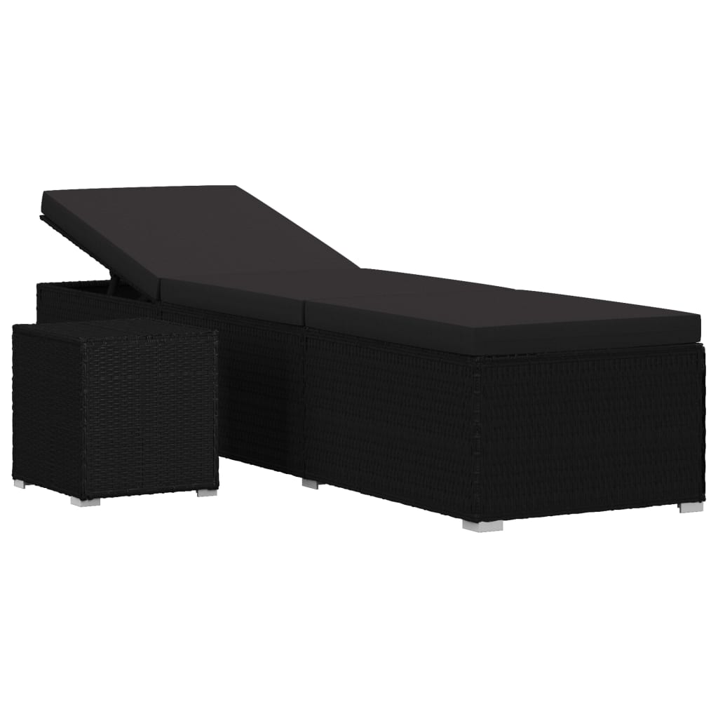 vidaXL Chaise longue avec coussin et table à thé Résine tressée Noir