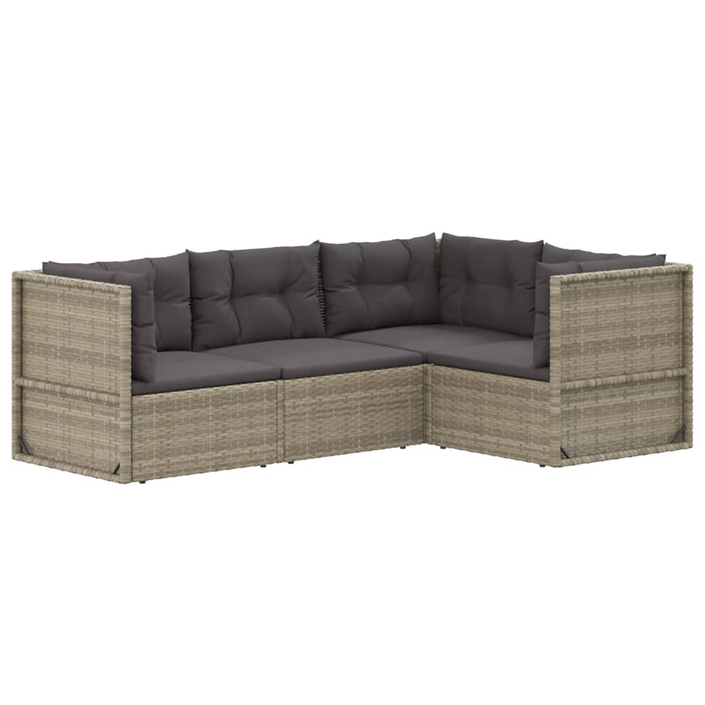 vidaXL Salon de jardin 4 pcs avec coussins Gris Résine tressée