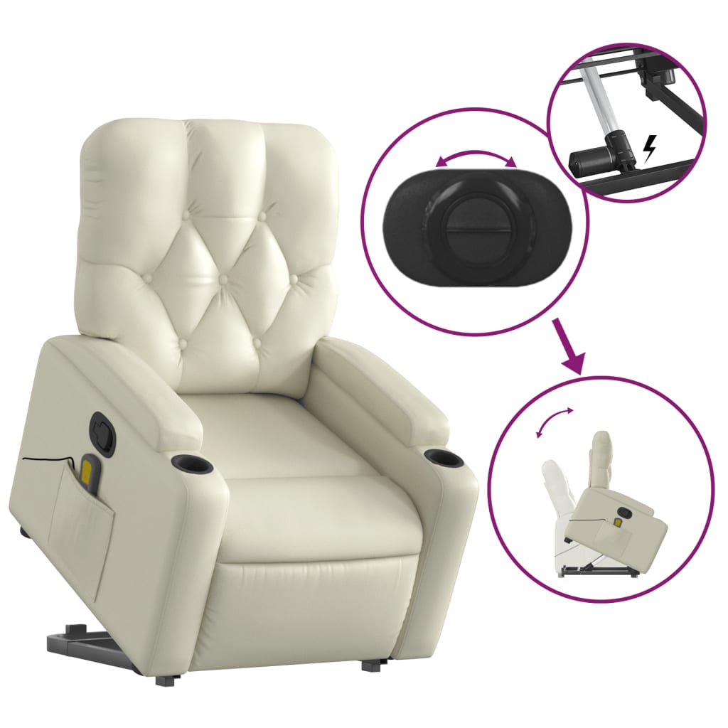 vidaXL Fauteuil inclinable de massage crème similicuir