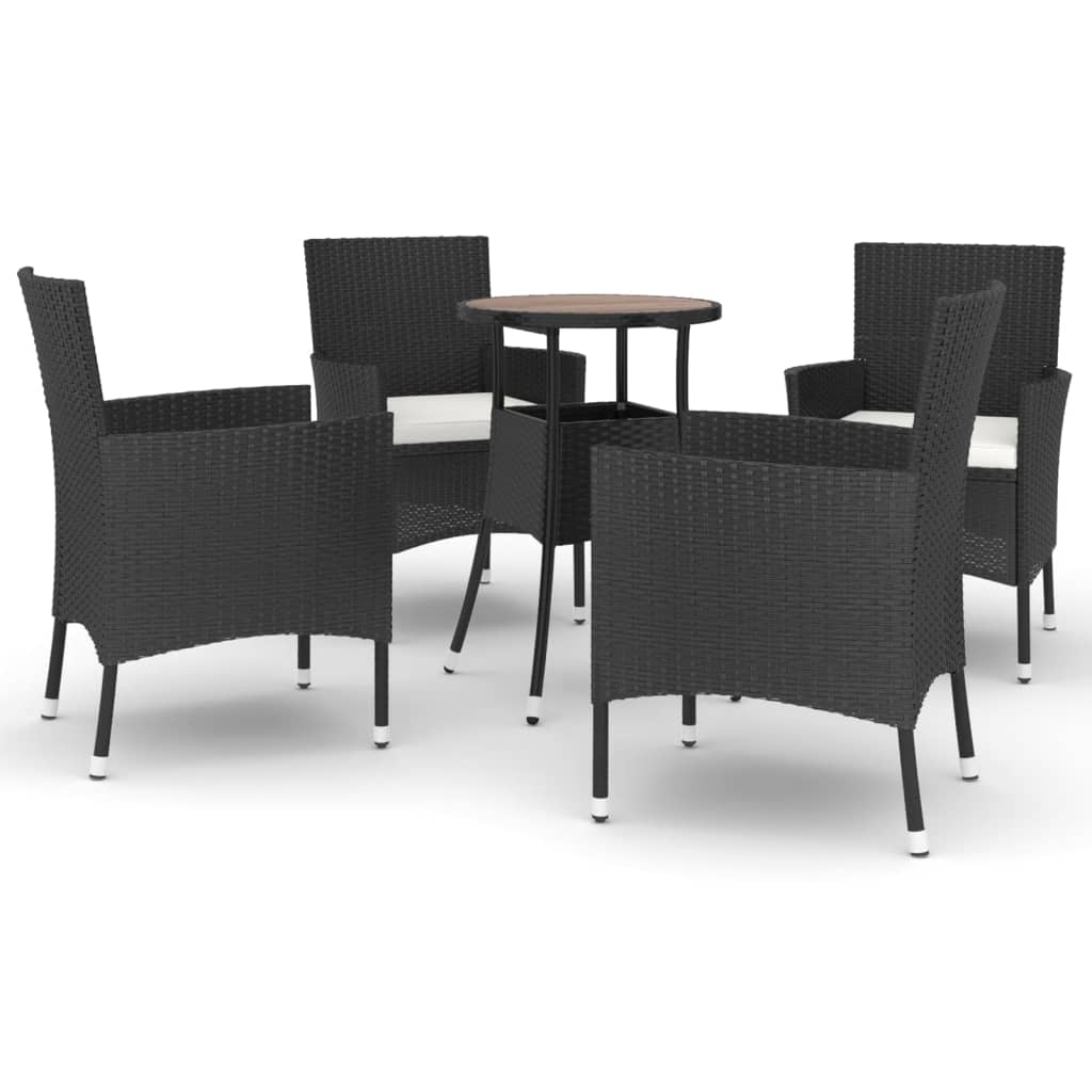 vidaXL Ensemble de bistro de jardin 5 pcs coussins noir poly rotin