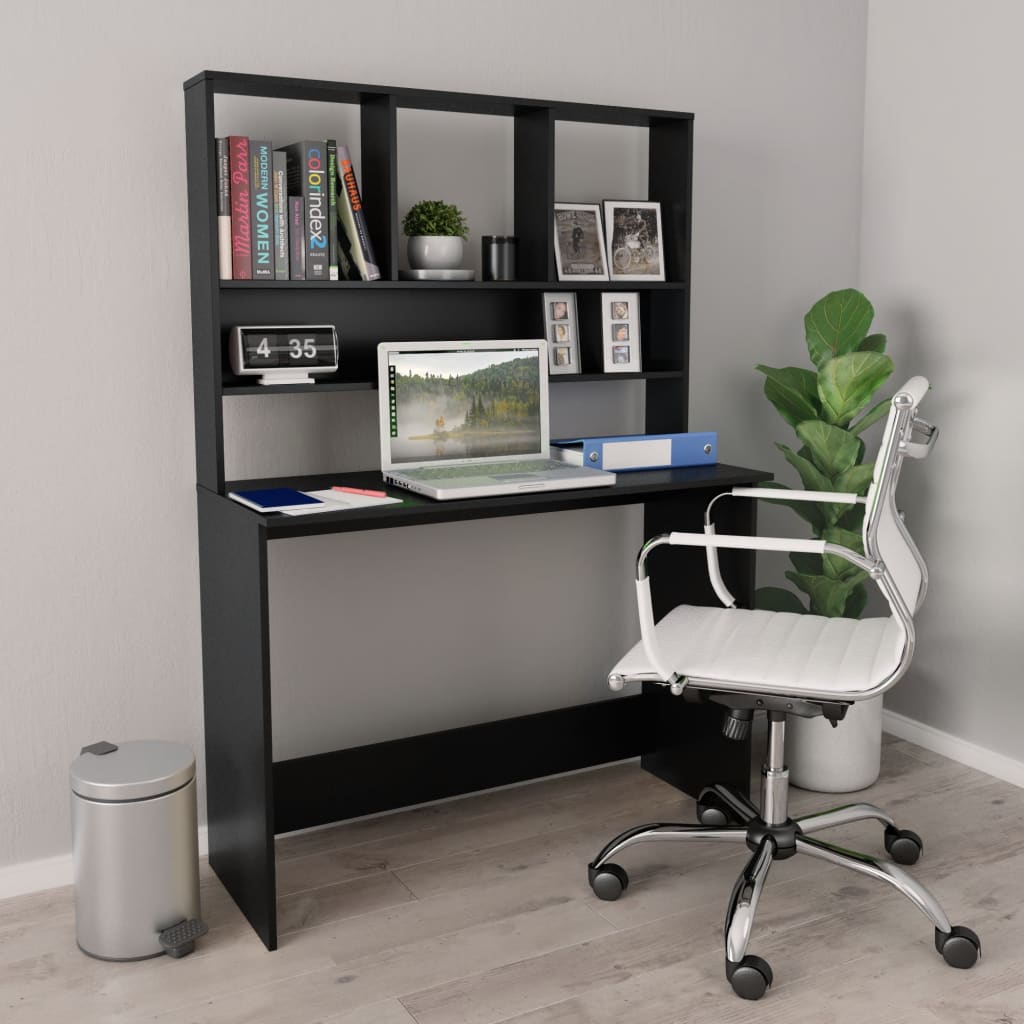 vidaXL Bureau avec étagères Noir 110x45x157 cm Bois d'ingénierie