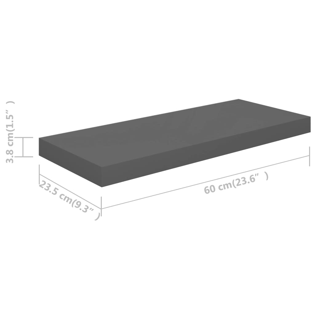 vidaXL Étagère murale flottante Gris brillant 60x23,5x3,8 cm MDF