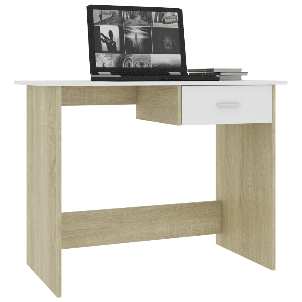 vidaXL Bureau Blanc et chêne sonoma 100 x 50 x 76 cm Aggloméré