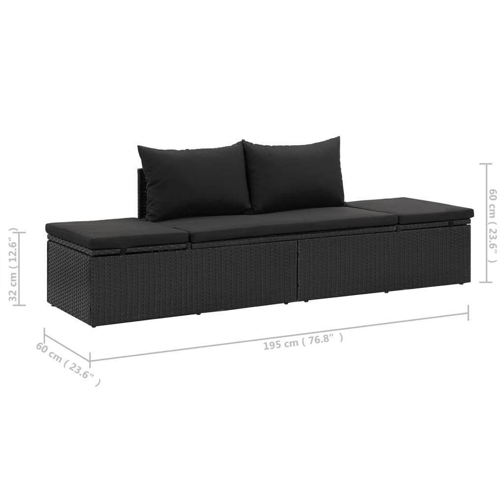 vidaXL Chaise longue avec coussins Résine tressée Noir