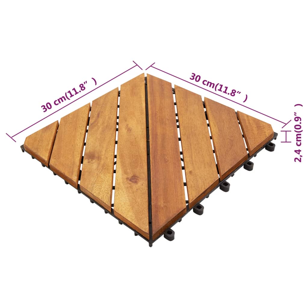 vidaXL Tuiles de terrasse 20 pcs Marron 30x30 cm Bois massif d'acacia