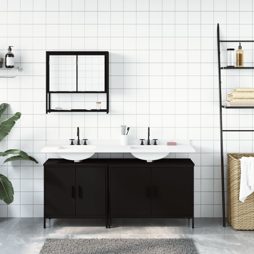 vidaXL Ensemble de meubles salle de bain 3 pcs noir bois d'ingénierie