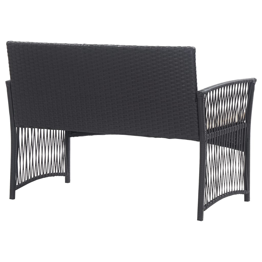 vidaXL Salon de jardin 4 pcs avec coussin Résine tressée Noir