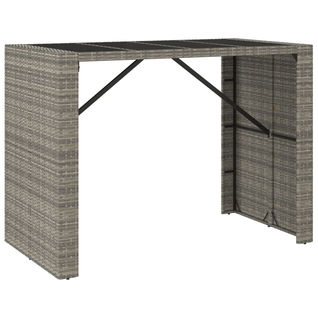 vidaXL Table de bar et dessus en verre gris 145x80x110 cm poly rotin