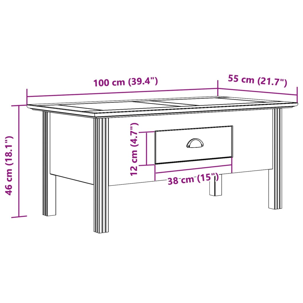 vidaXL Table basse BODO blanc 100x55x46 cm bois de pin massif