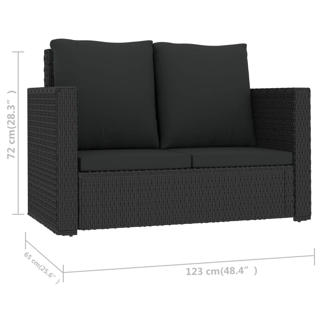 vidaXL Salon de jardin 2 pcs avec coussins résine tressée noir