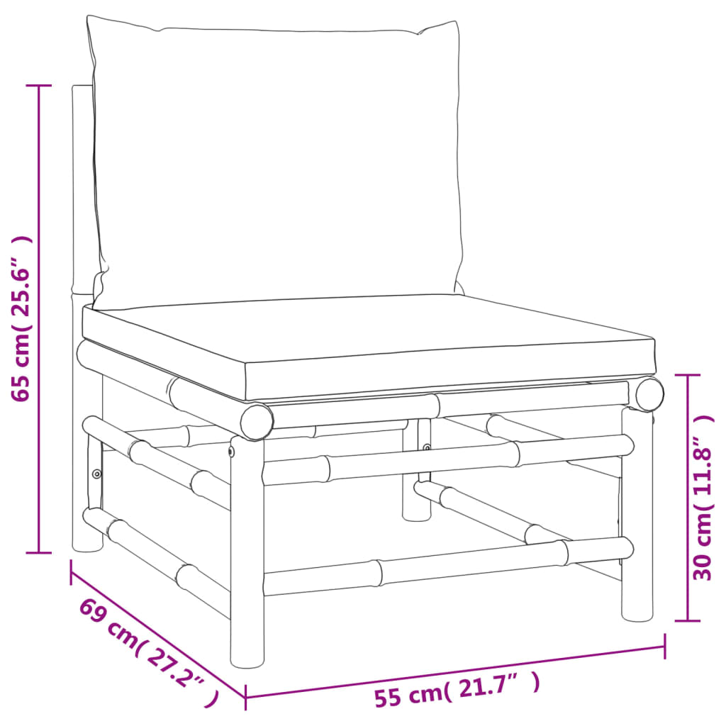 vidaXL Canapé central de jardin avec coussins taupe bambou