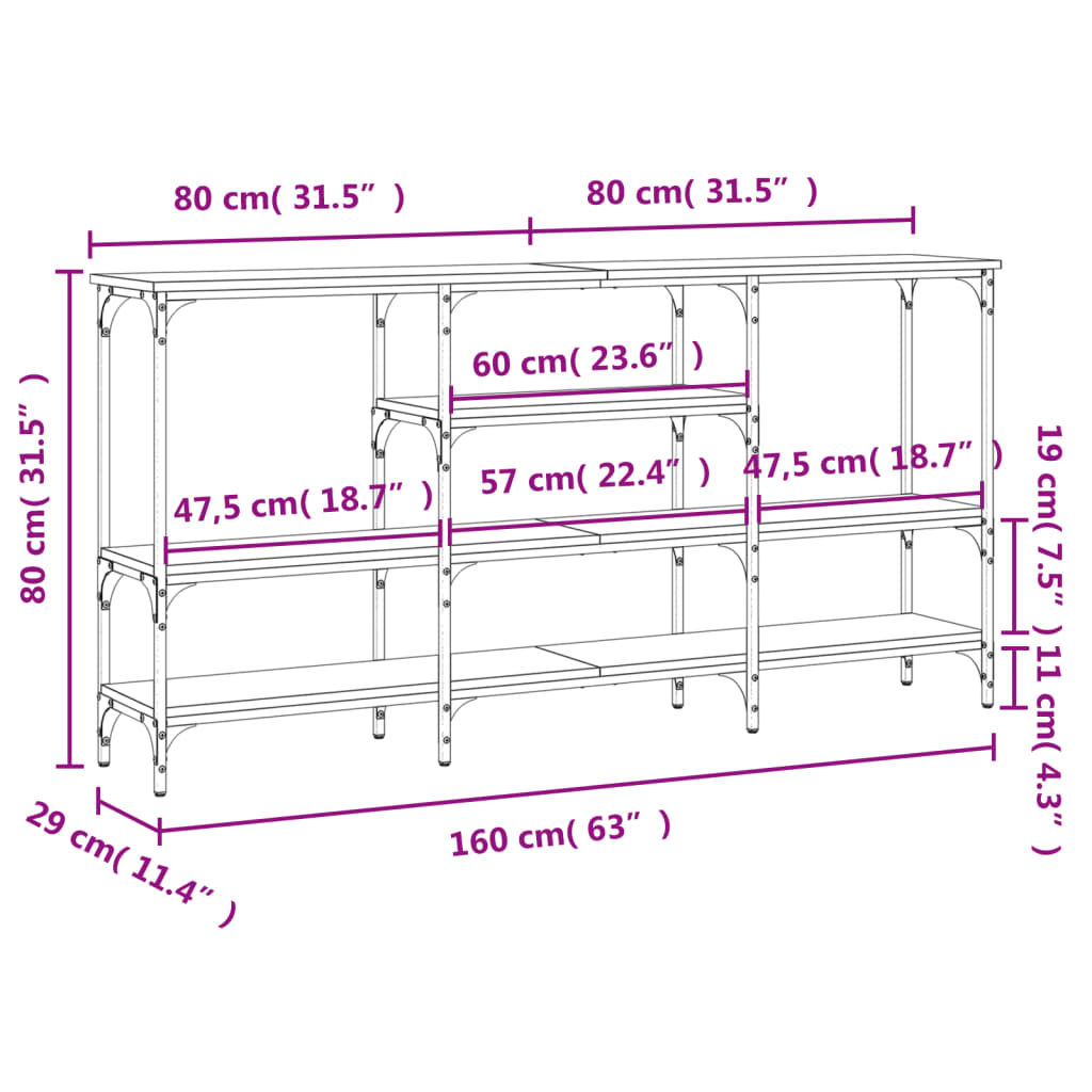 vidaXL Table console chêne fumé 160x29x80 cm bois d'ingénierie