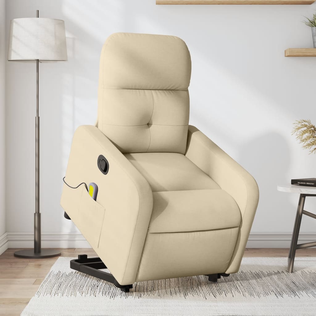 vidaXL Fauteuil inclinable de massage crème tissu