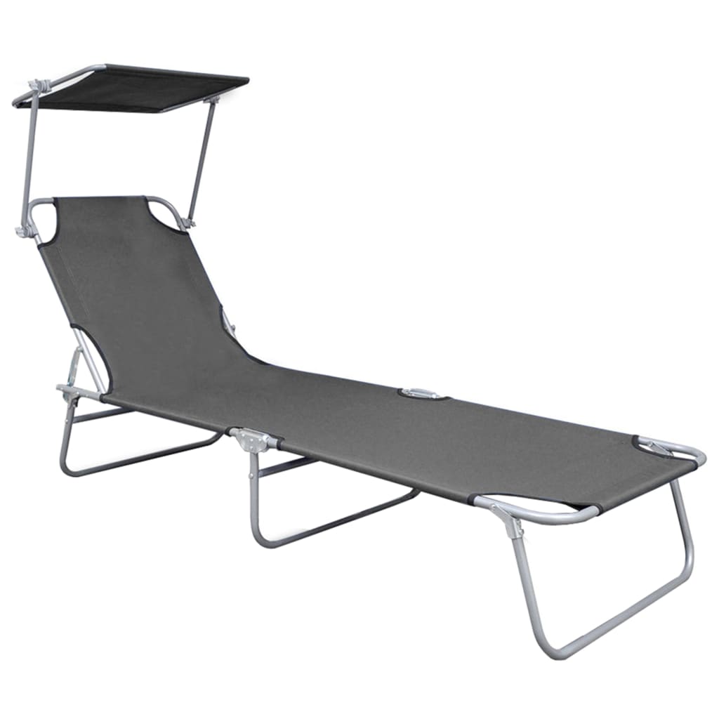 vidaXL Chaise longue pliable avec auvent Gris Aluminium