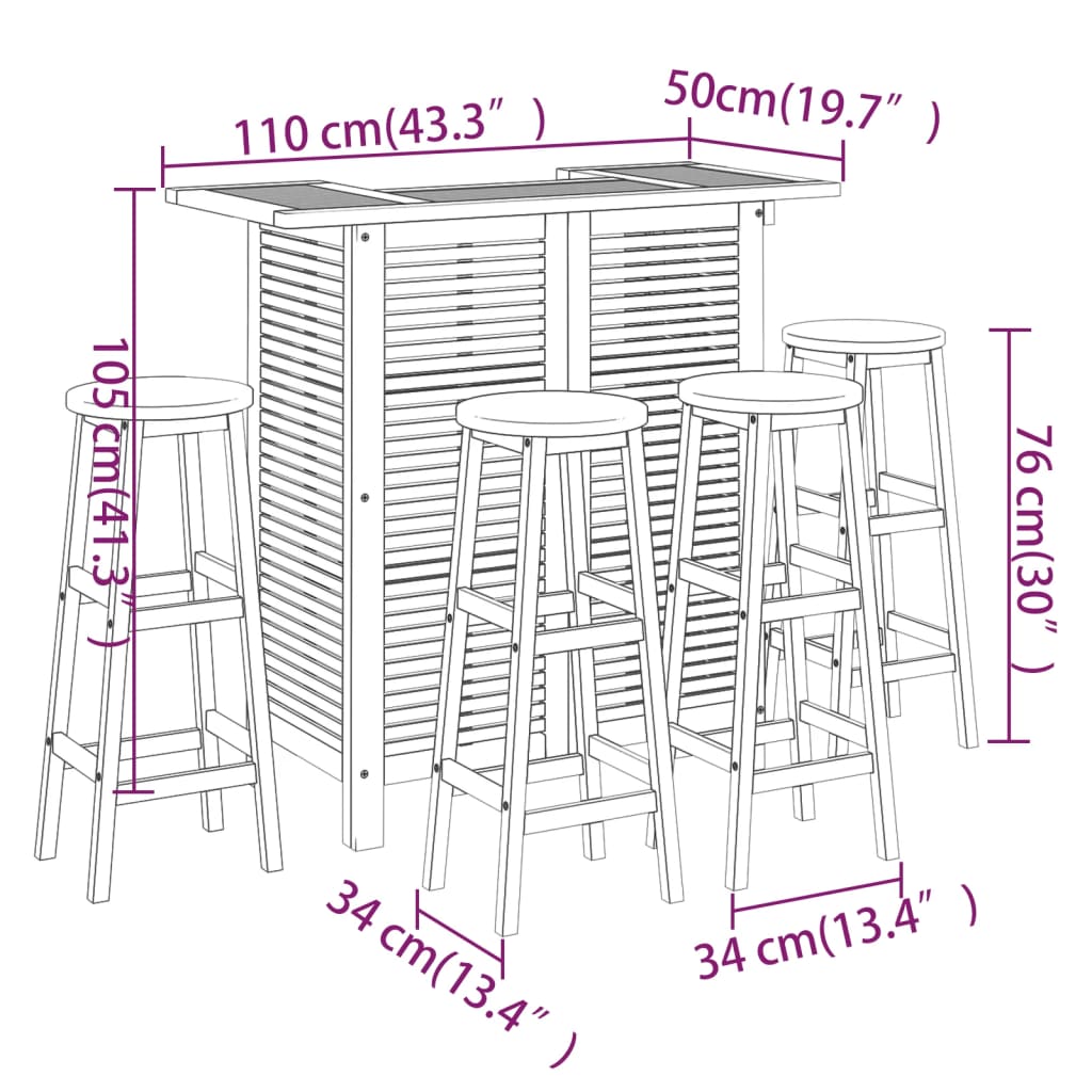 vidaXL Ensemble de bar de jardin 5 pcs Bois d'acacia solide