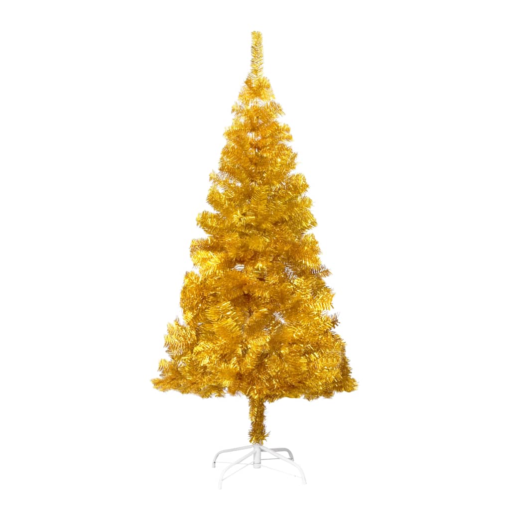 vidaXL Sapin de Noël artificiel pré-éclairé et support doré 150 cm PET