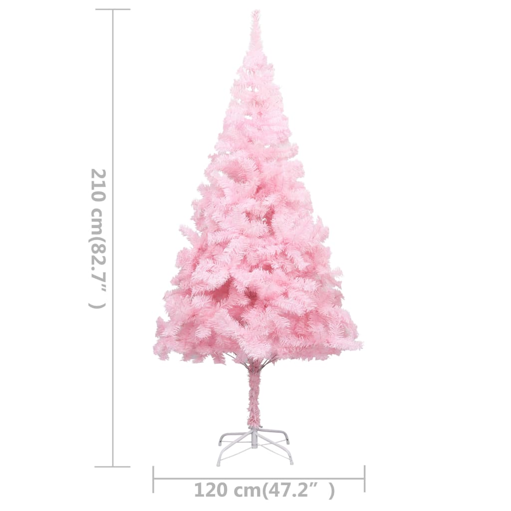 vidaXL Arbre de Noël artificiel pré-éclairé et boules rose 210 cm PVC