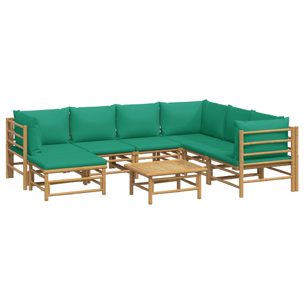 vidaXL Salon de jardin 8 pcs avec coussins vert bambou