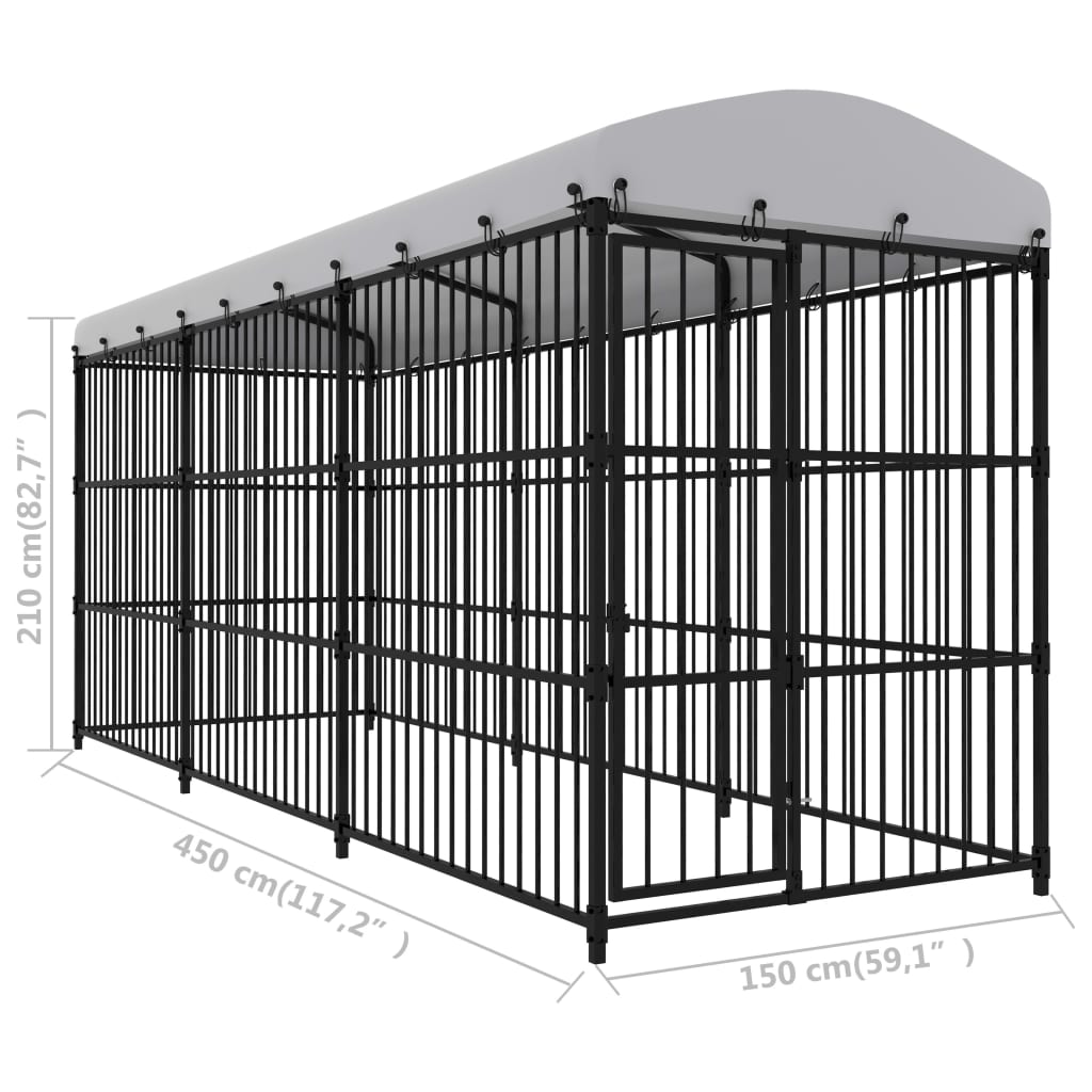 vidaXL Chenil d'extérieur avec toit pour chiens 450x150x210 cm